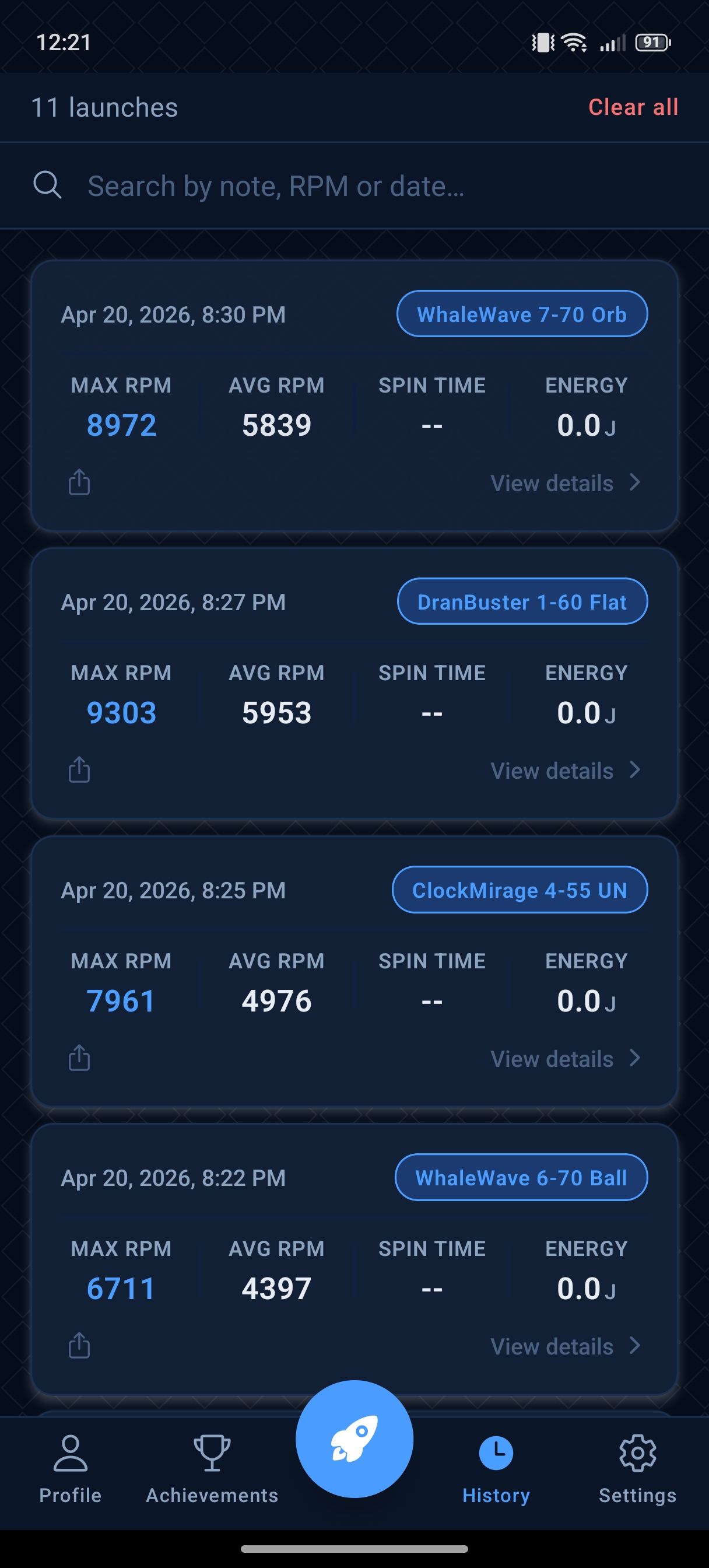 App — launch history